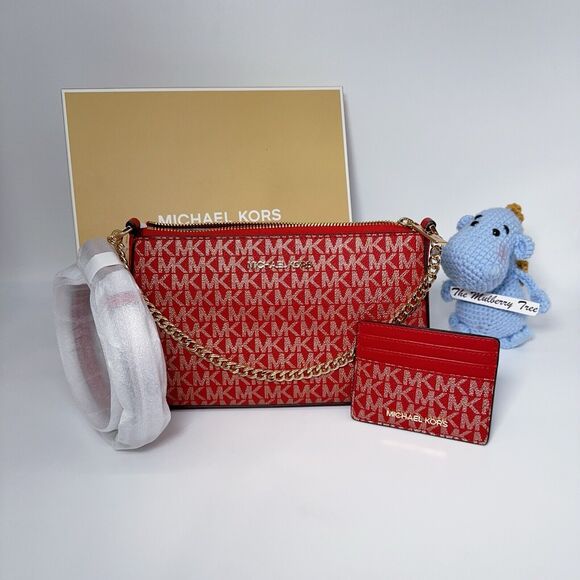 Bundle Michael Kors Red Giftable Boxed Xbody Xmas Gift Bag Wallet Set NWT $616 - Picture 1 of 11